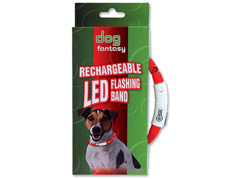 Obojek DOG FANTASY světelný USB červený 70 cm 1ks